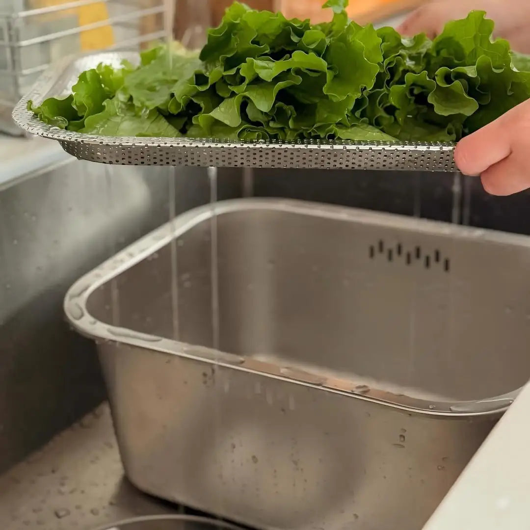 KEMORELA 10L Stainless Steel Washing Bowl with Filter Screen Kitchen Colander Basin Axl