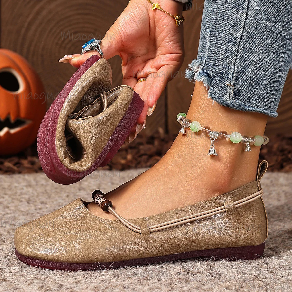 Women's Retro Mary Jane Flats – Slip-On String Bead Loafers Mary Jane Flats Axl