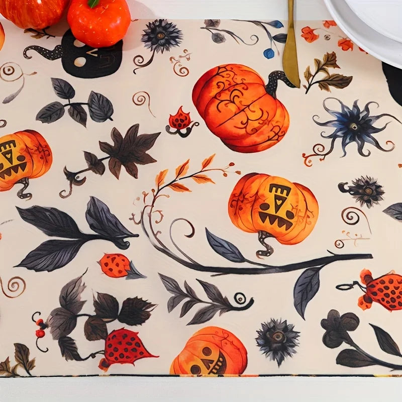 Halloween Tablecloth – Pumpkin Skull Autumn Leaves & Bats Halloween Tablecloth Axl