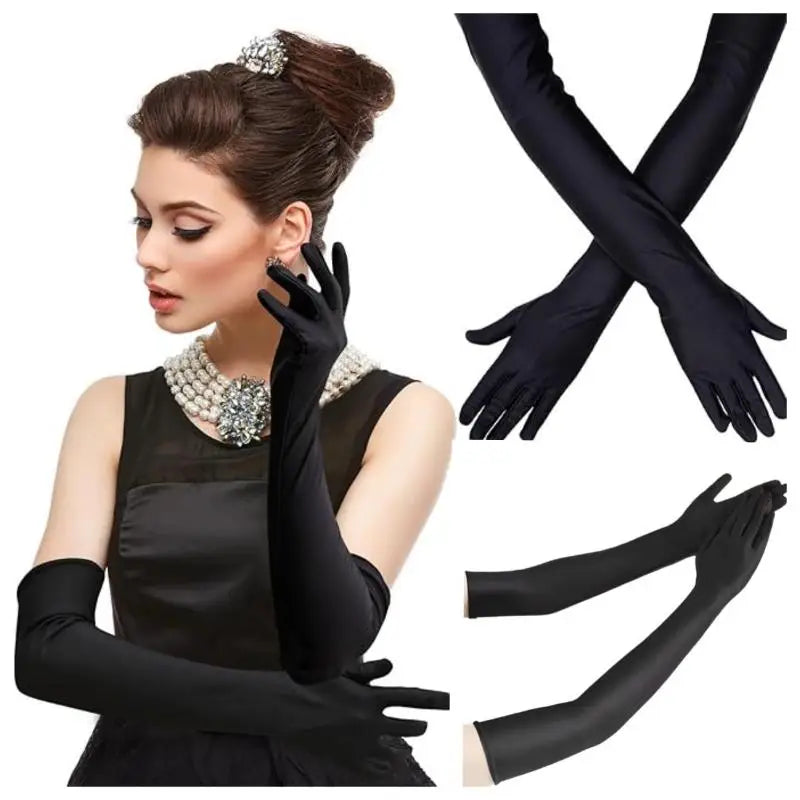 Black Long Stretch Spandex Evening Gloves | Ball & Wedding Formal Evening Gloves Axl