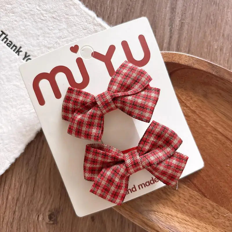 Sweet Plaid Bow Hair Clips Red Polka Dot Girls Women 1 Pair Bow Hair Clips Axl A