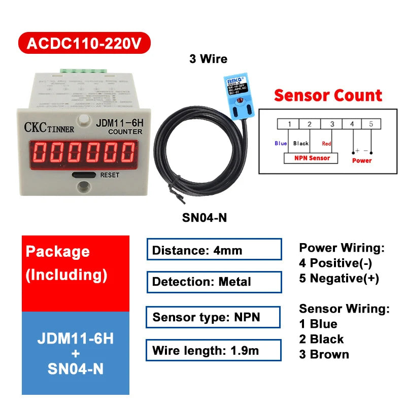 JDM11-6H 6-Digit Digital Industrial Counter + Proximity Switch Industrial Digital Counter Axl SET18