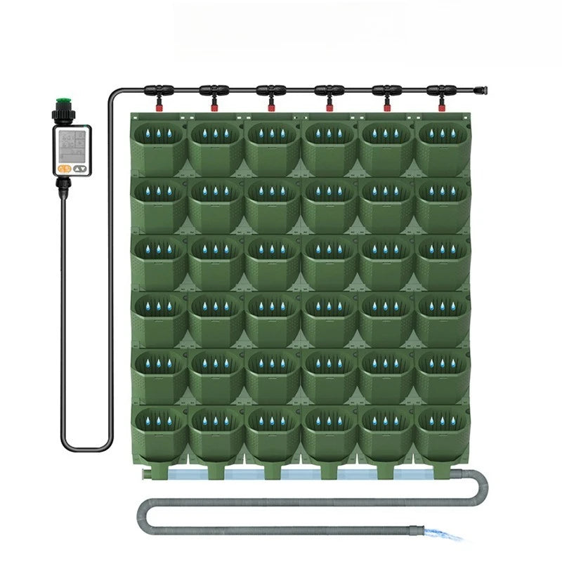 Modern Wall Planter Set with Irrigation System | Balcony Pots Wall Planter Set Axl EU Green