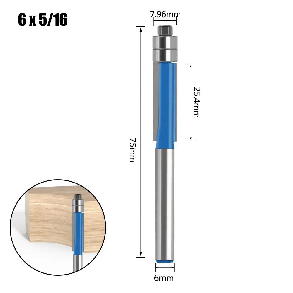 6mm Double Bearing Flush Trim Router Bit – Carbide Woodworking Router Bit Axl 6x5-16