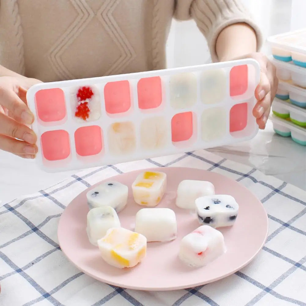 Silicone Ice Cube Tray with Lid – 14-Cube Stackable Mold Silicone Ice Tray Axl
