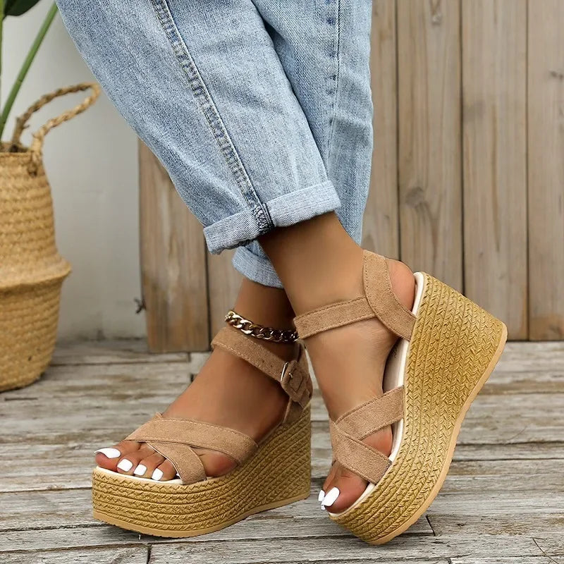 Women's Wedge Platform Sandals – Peep Toe Buckle Strap Heels Wedge Platform Sandals Axl