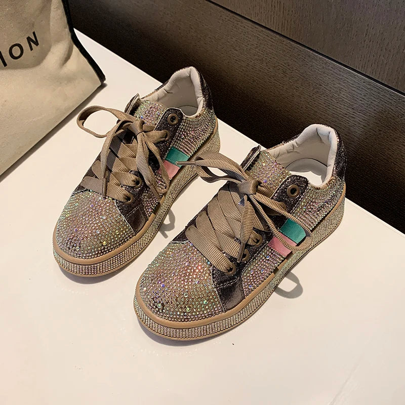 Women's Rhinestone Platform Sneakers – Luxury Sparkle Trainers Platform Sneakers Axl Khaki 39