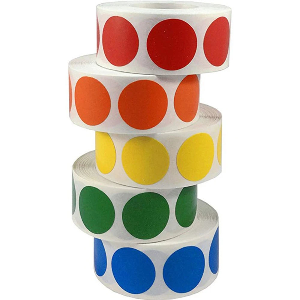 500 Round Dot Color Stickers – 1 Inch Label Roll, 10 Colors Color Dot Stickers Axl