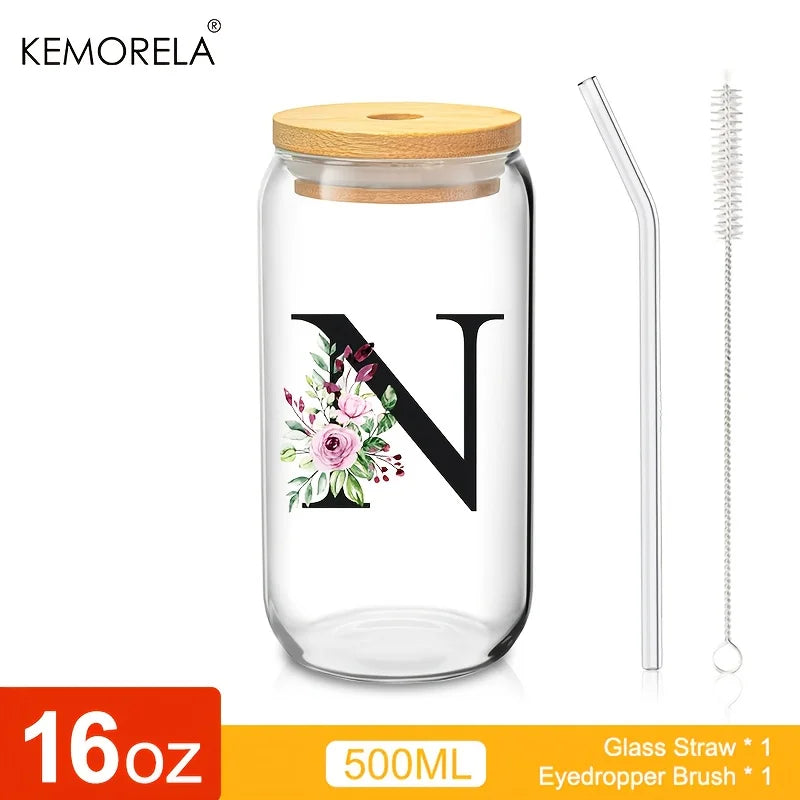 470ml Glass Tumbler with Bamboo Lid & Straw | Mason Jar Cup
