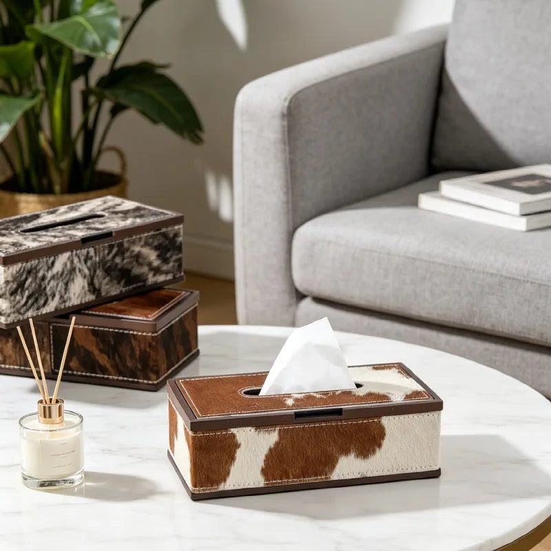 Luxury Horse Hair & Walnut Wood Tissue Box | Decorative Napkin Case Decorative Tissue Holder Axl