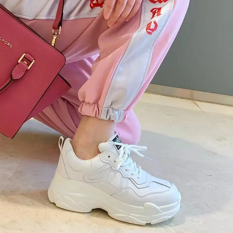 Women's PU Leather Platform Sneakers – Lace-Up Casual Shoes Platform Sneakers Axl