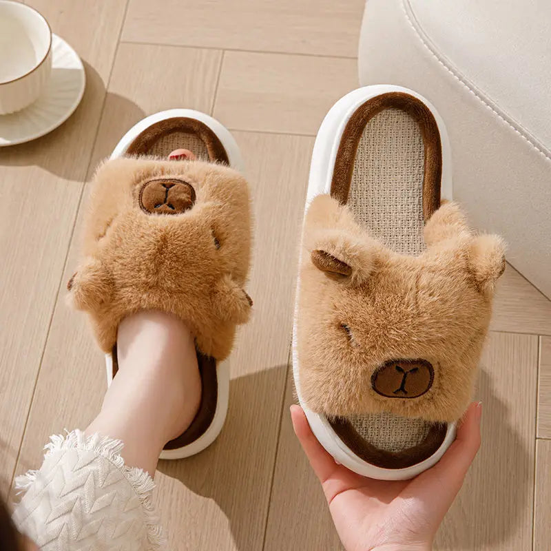 Women's Fluffy Faux Fur Animal Slippers – Open Toe Indoor Slides Faux Fur Slippers Axl