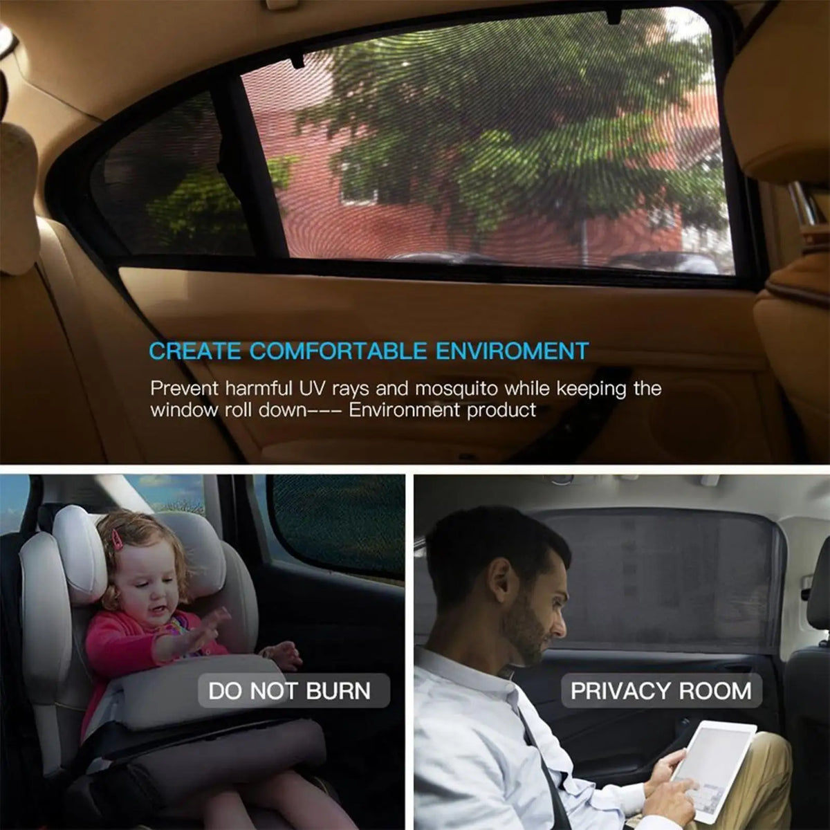2-Pack Car Side Window Sunshade – UV Mesh Curtain Car Window Sunshade Axl