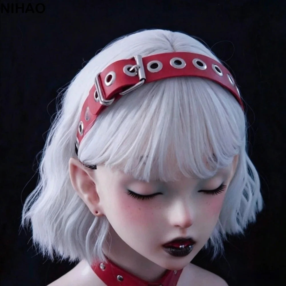 Punk Gothic Leather Rivet Buckle Headband – Hair Hoop Gothic Hair Headband Axl