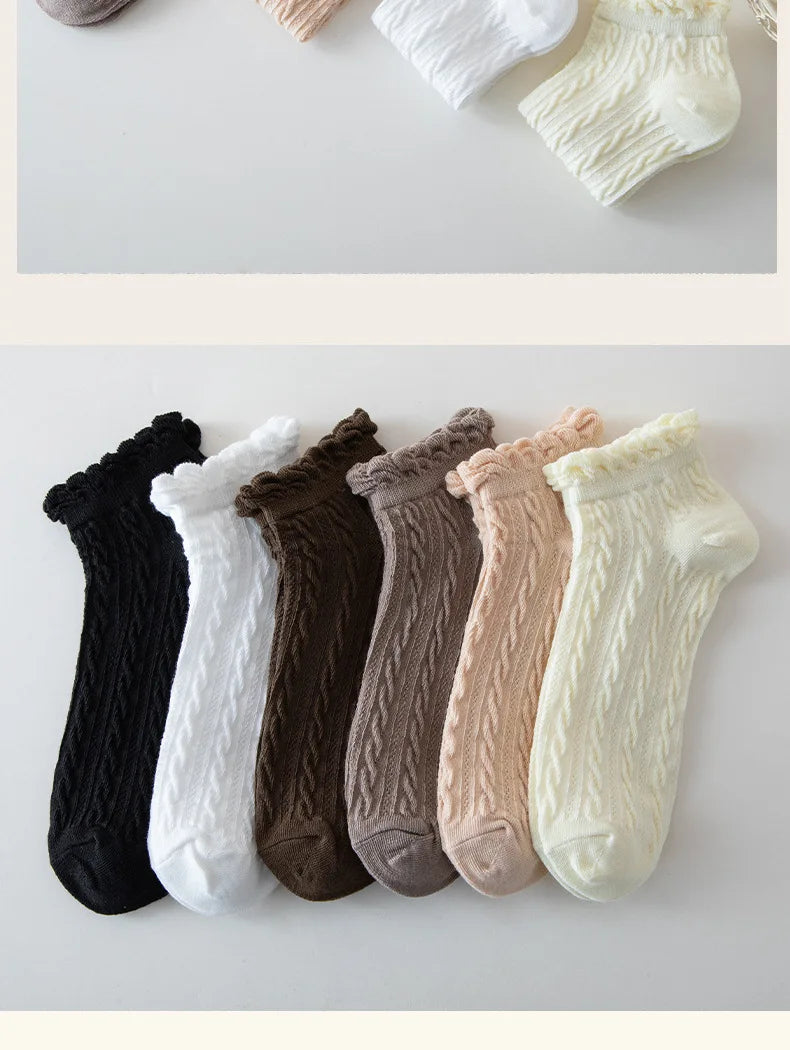 6 Pairs Women's Lace Knit Socks – JK Korean College Style Women's Fashion Socks Axl