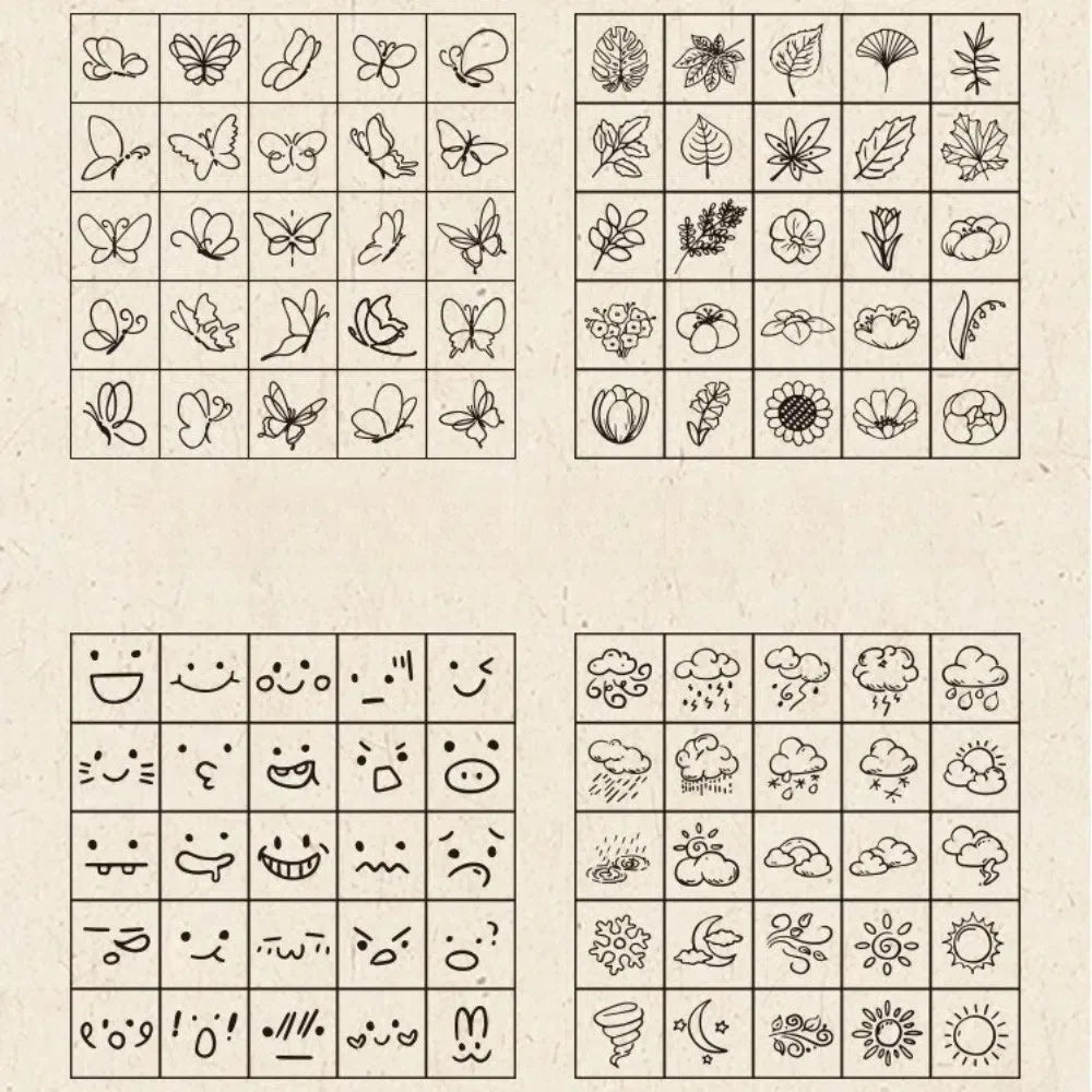 25-Piece Butterfly Flower Wood Rubber Stamp Set | DIY Craft Craft Stamp Set Axl