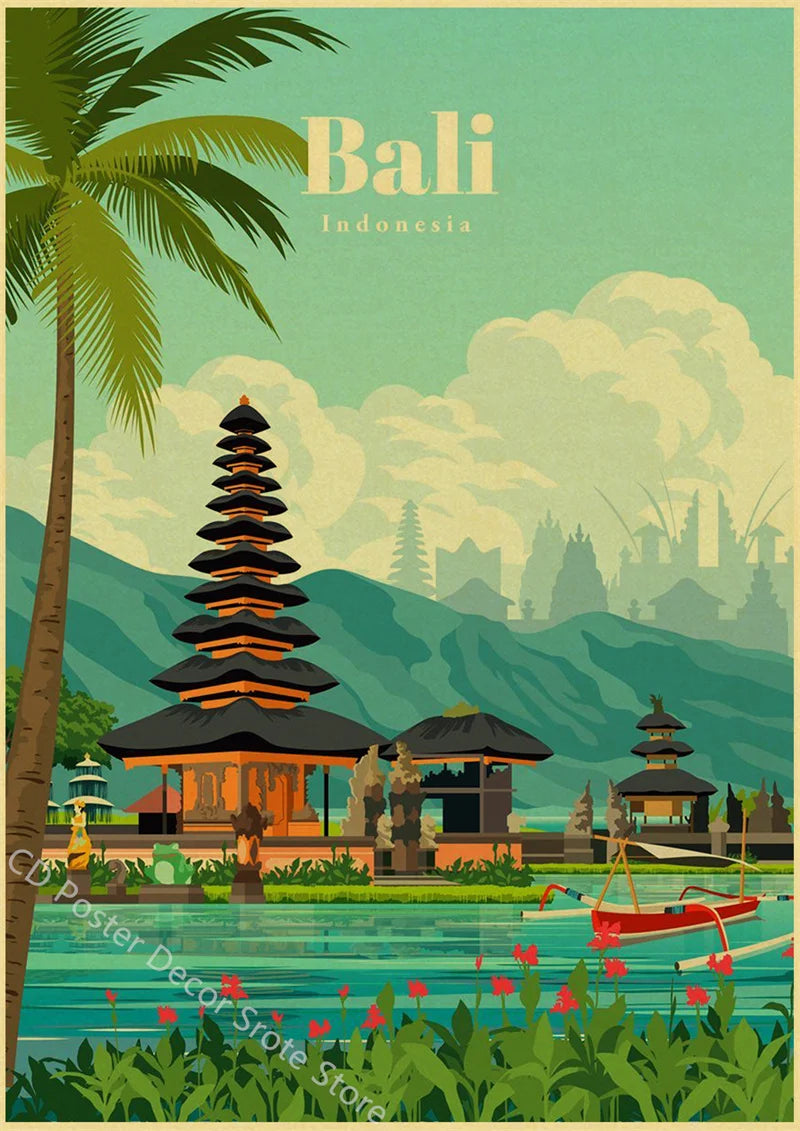 World Cities Retro Travel Poster – Rome Paris Sydney Dubai Art