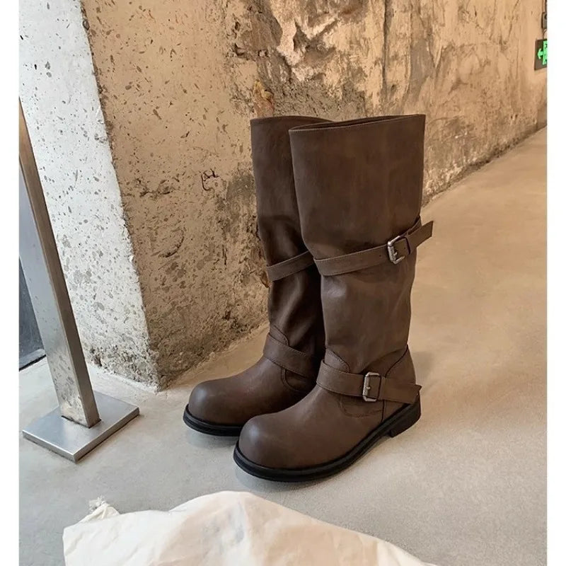 Women's Punk Gothic Platform Knee-High Boots | Buckle Strap Platform Knee-High Boots Axl
