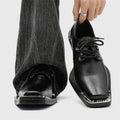 Men's Square Toe Derby Shoes – Thick Sole Split Leather Men's Derby Shoes Axl Black 38