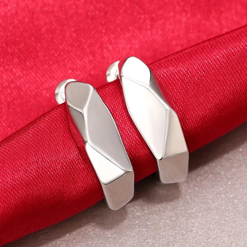 Huitan Silver Irregular Hoop Earrings – Geometric Fashion Jewelry Hoop Earrings Axl