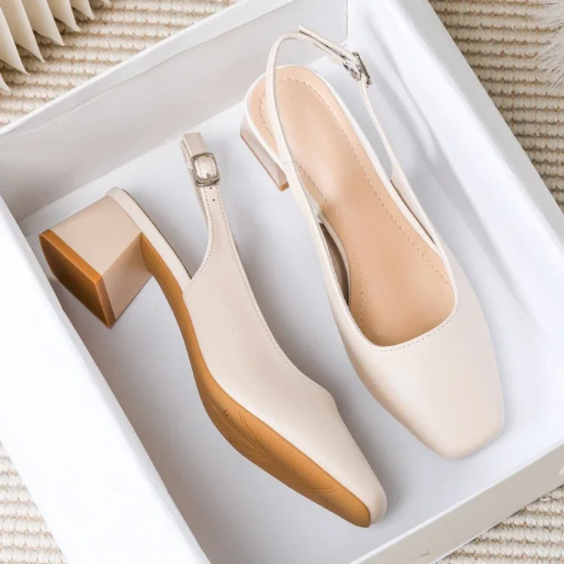 Women's Square Toe Block Heel Sandals – Buckle Strap Summer Block Heel Sandals Axl