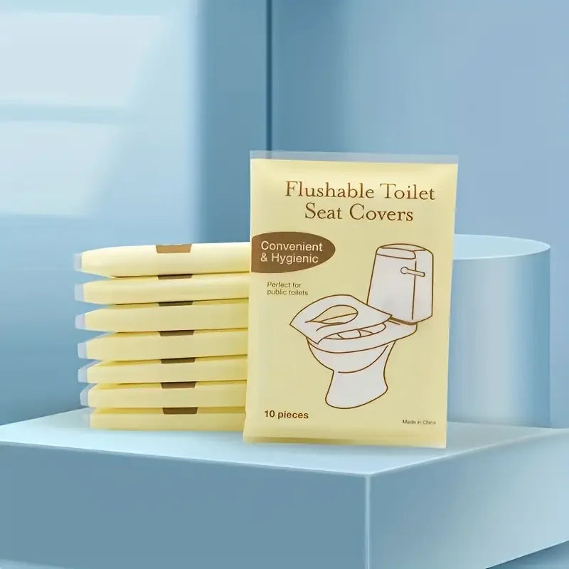 10-Pack Flushable Toilet Seat Covers | Biodegradable Travel Disposable Toilet Cover Axl