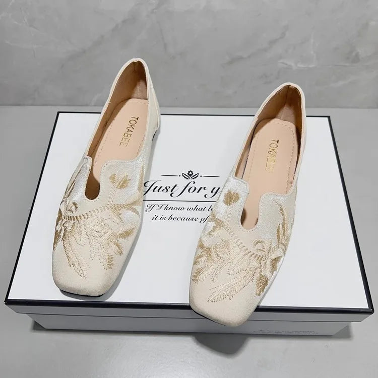 Women's Embroidery Square Toe Slip-On Loafers & Flat Shoes Embroidery Flat Loafers Axl