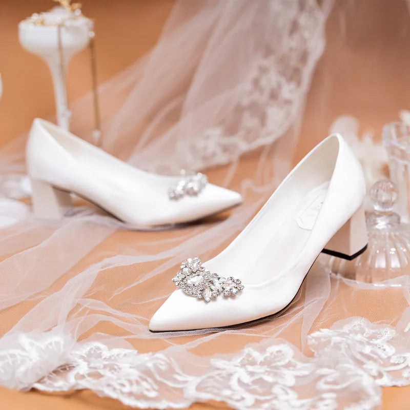 White Rhinestone Bridal Pumps – Pointed Toe Block Heel Sizes 34–43 Bridal Heels Axl