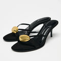 Women's Metal Detail High Heel Sandal Slippers | Summer 2025 High Heel Sandals Axl Black 38
