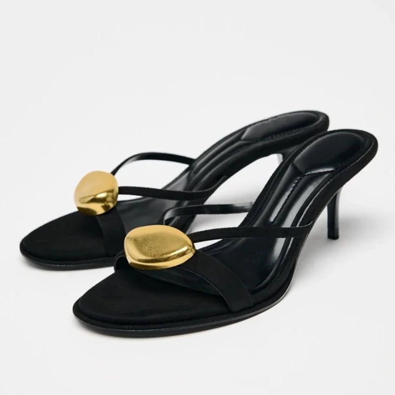 Women's Metal Detail High Heel Sandal Slippers | Summer 2025 High Heel Sandals Axl Black 38