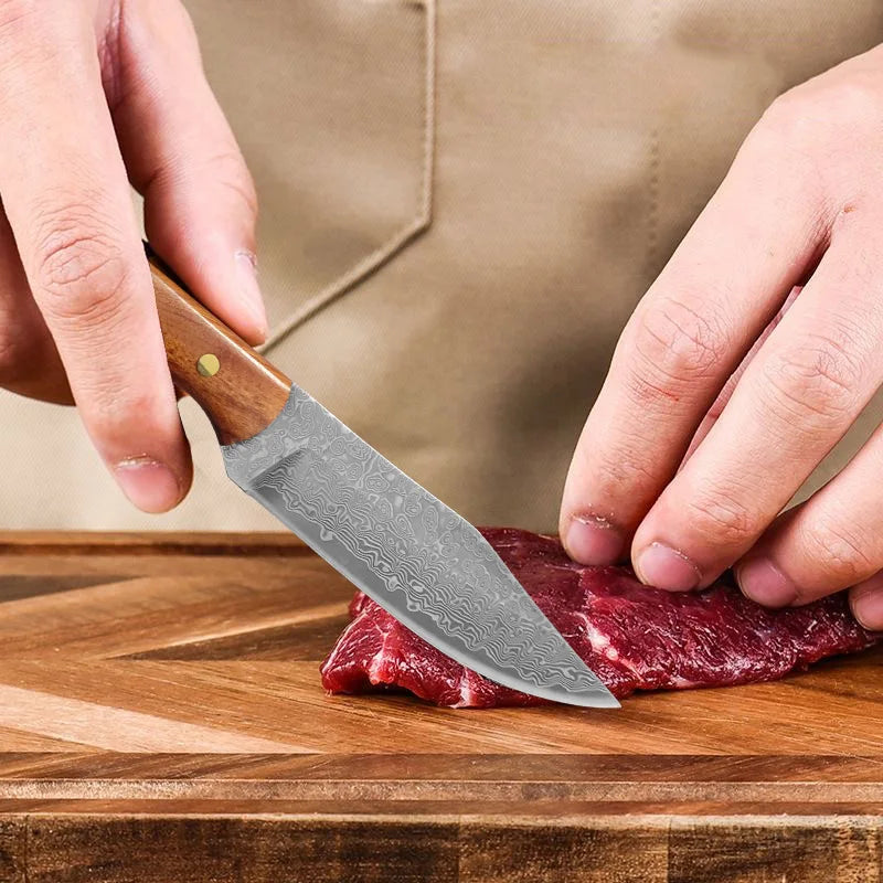 Hand Forged Damascus Steel Kitchen Knife – Wood Handle Damascus Kitchen Knife Axl