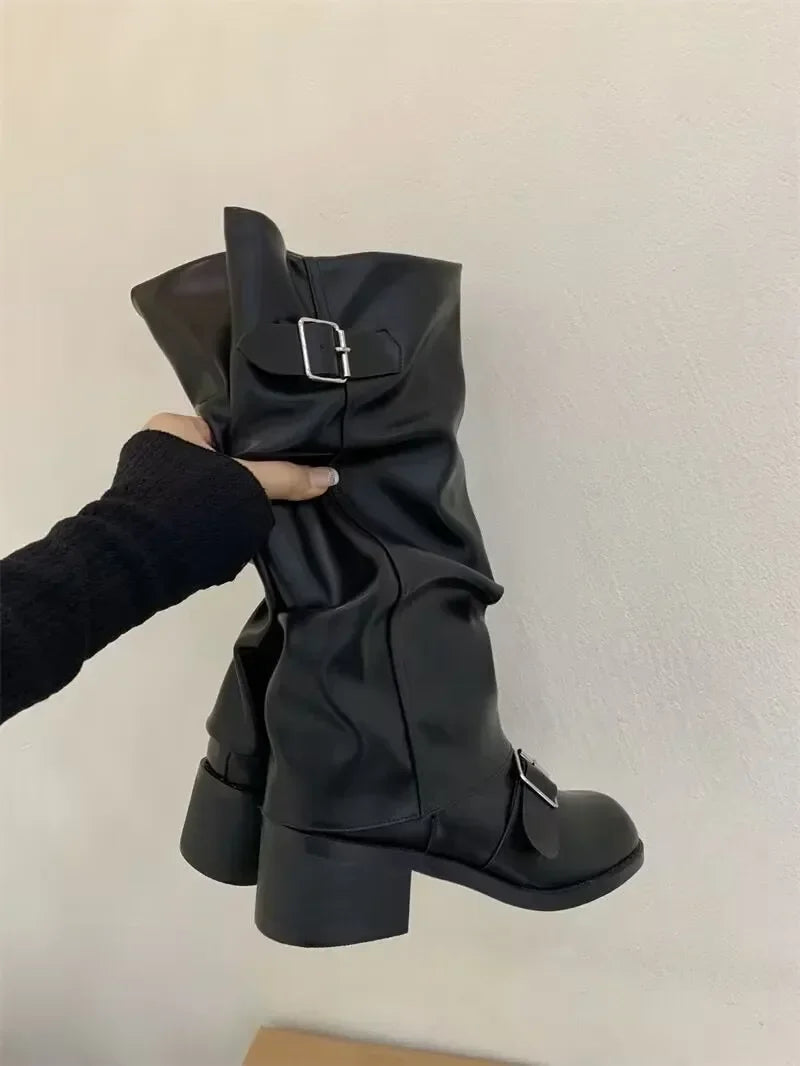 Women's Punk Gothic Platform Boots – Chunky Wedge Fur Lined Platform Ankle Boots Axl black 38