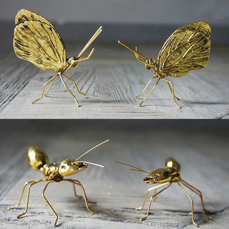 Gold Ant & Butterfly Metal Ornament | Decorative Art Figurine Decorative Figurine Axl