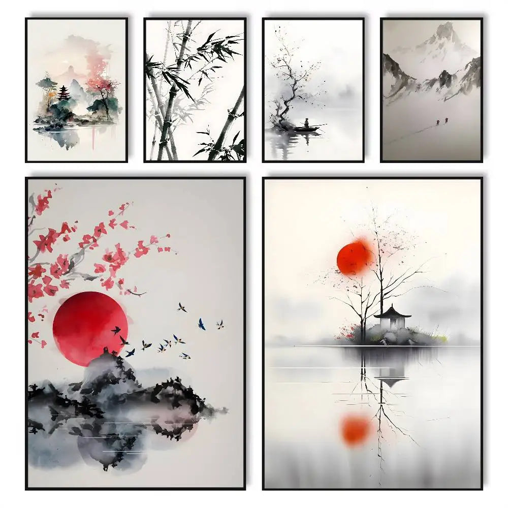 Landscape Ink Painting Poster – Waterproof Self-Adhesive Wall Art Wall Art Poster Axl