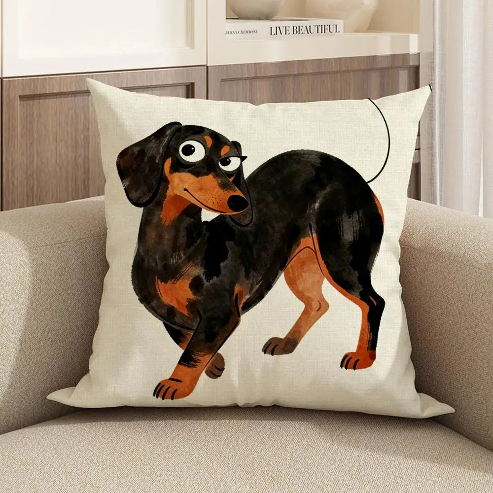 Dachshund Watercolor Linen Cushion Cover | Sofa & Home Decor Cushion Cover Axl White2 60X60cm