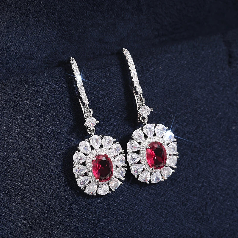 Huitan Flower Drop Earrings – CZ Crystal Bridal Party Jewelry Drop Earrings Axl
