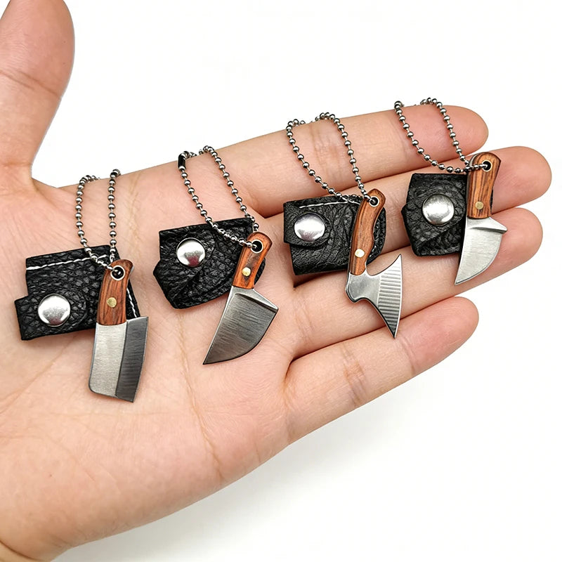 4-Piece EDC Keychain Pocket Knife Set – Steel & Wood Handle EDC Pocket Knife Set Axl