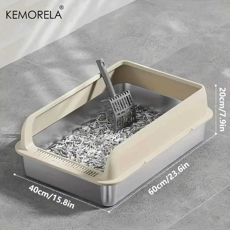 KEMORELA XL Stainless Steel Cat Litter Box with Lid & Scoop Cat Litter Box Axl Khaki XL S