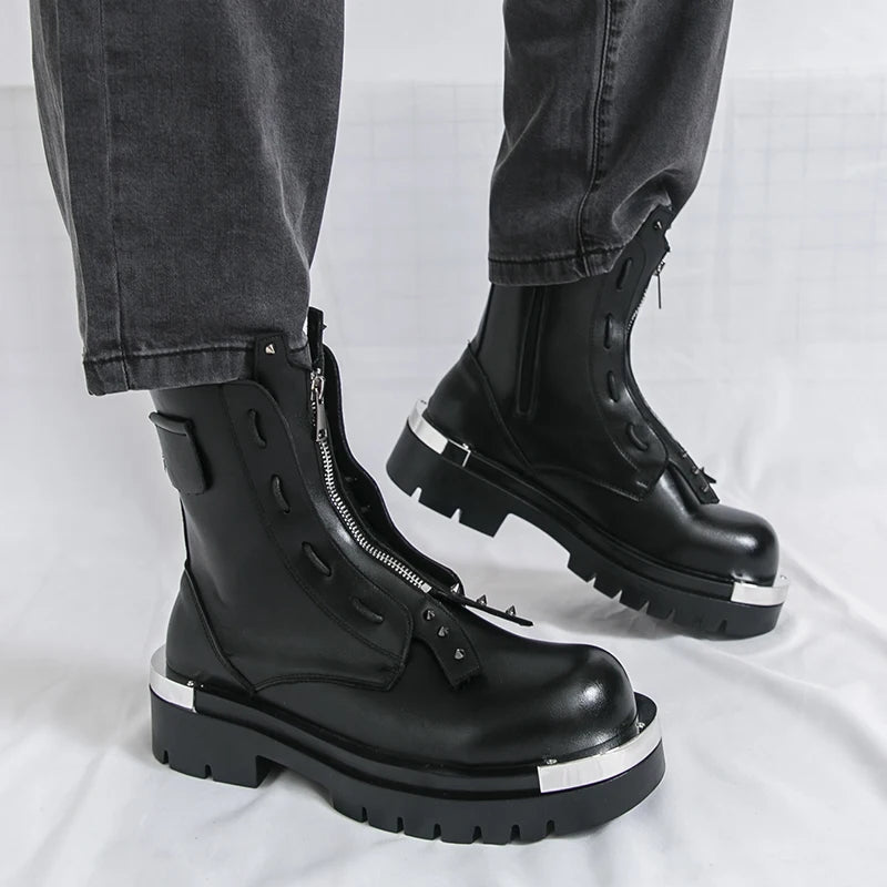 Men's Platform Chelsea Boots – Black Zip Mid-Calf Motorcycle Boot Men's Chelsea Boots Axl