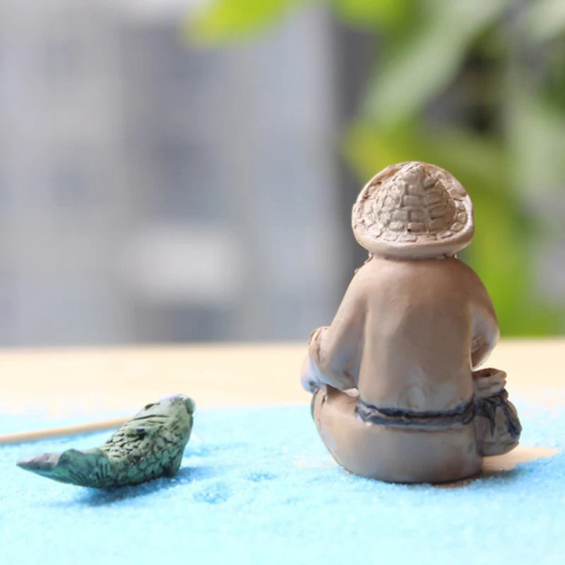 Fishing Old Man Resin Statue – Garden Micro-Landscape Ornament Garden Resin Figurine Axl