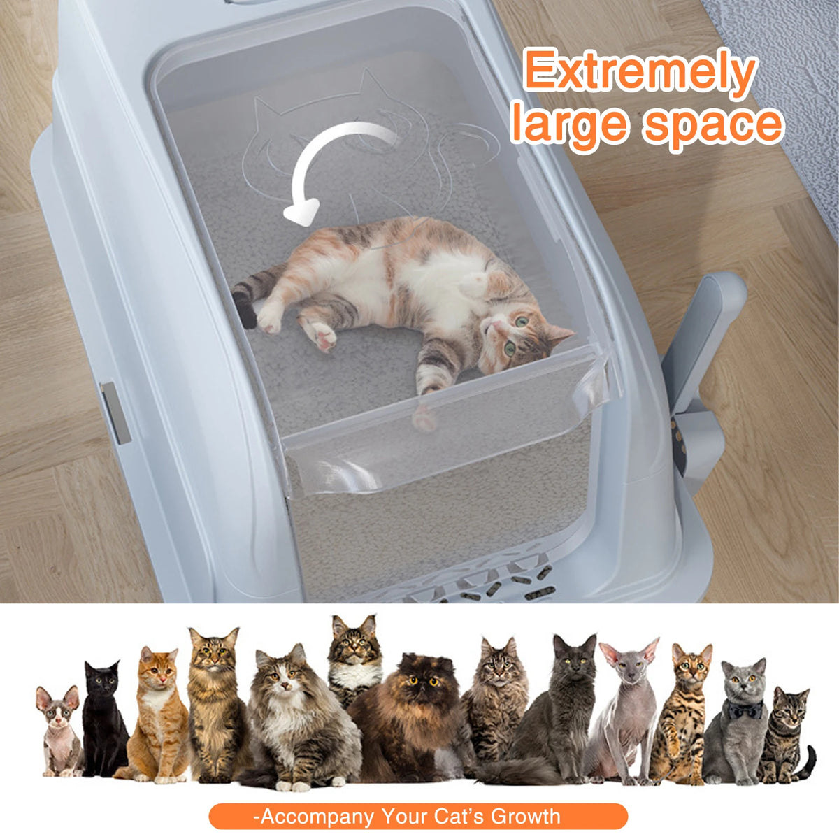 KEMORELA XL Enclosed Stainless Steel Cat Litter Box with Lid Cat Litter Box Axl