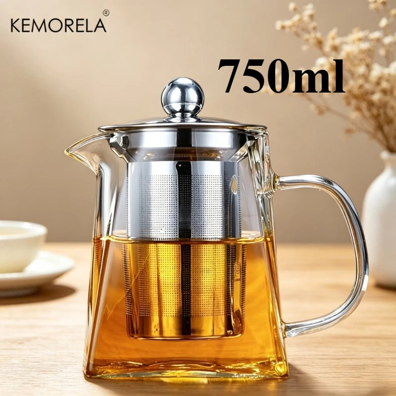 KEMORELA 1L Glass Teapot with Stainless Steel Strainer Glass Teapot Axl 750ml