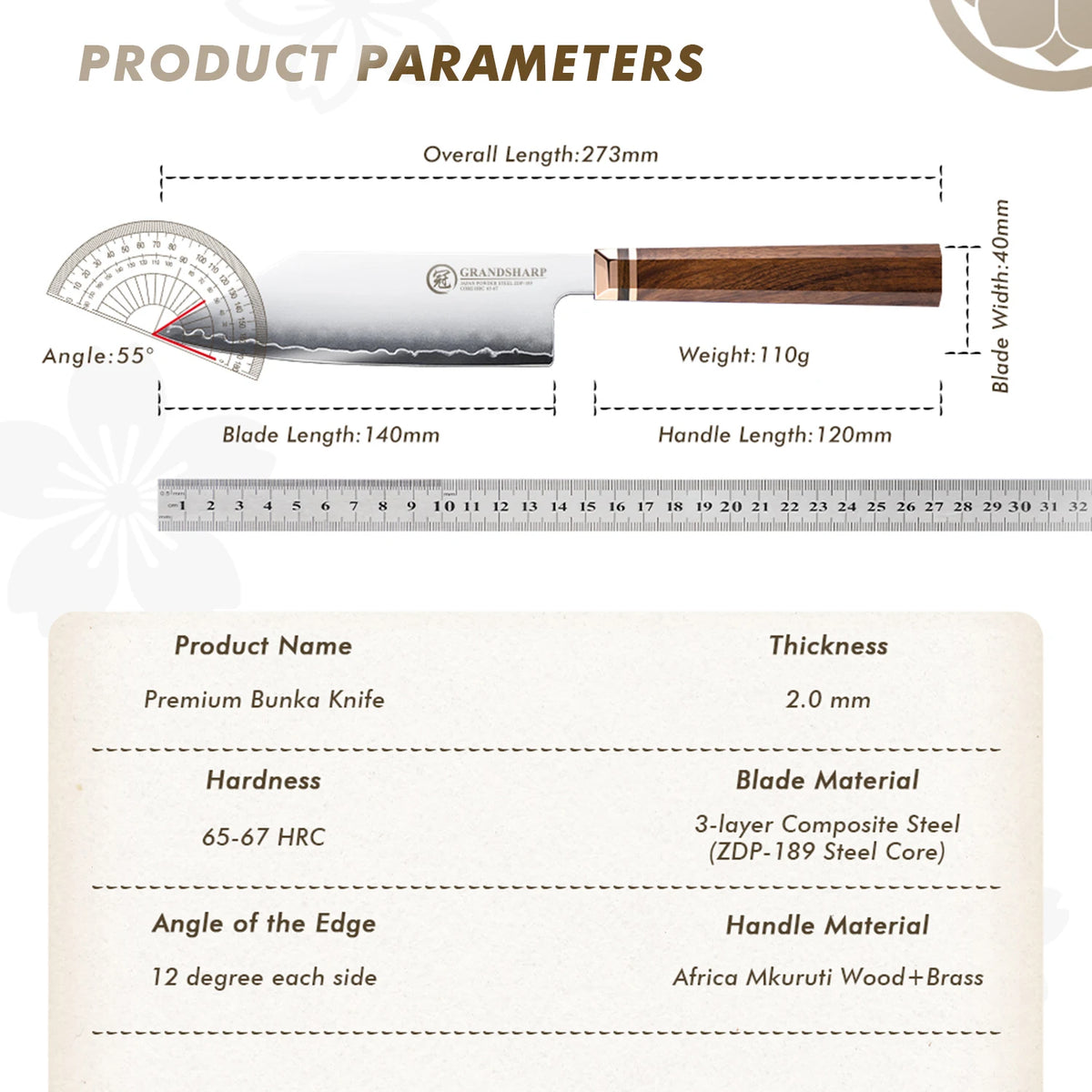 Grandsharp 5.5" Bunka Knife – ZDP-189 Steel & Wood Handle Bunka Kitchen Knife Axl