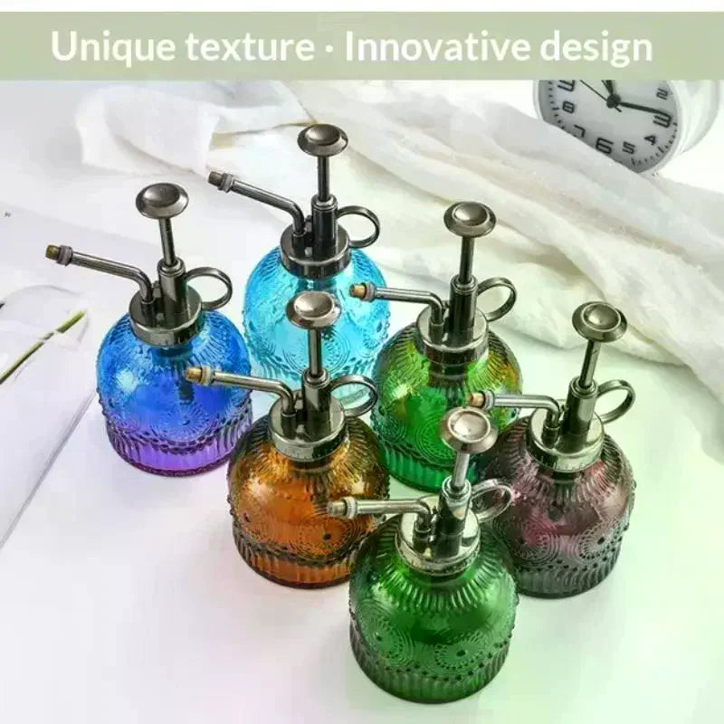 Vintage Glass Plant Mister Spray Bottle – Retro Embossed Design Plant Mister Bottle Axl