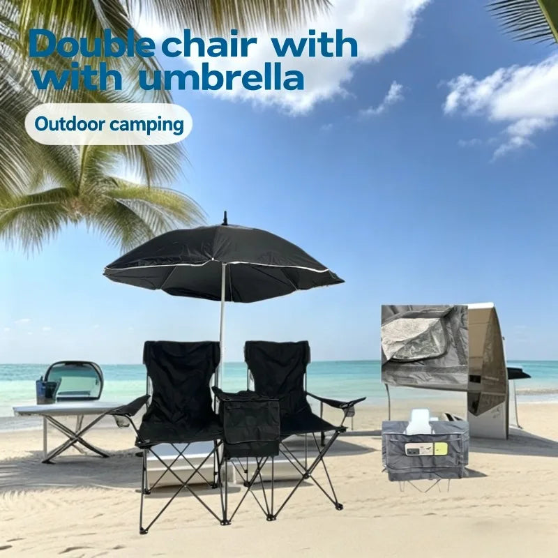 Folding Double Beach Chair with Umbrella – Portable Lounge Outdoor Lounge Chair Axl