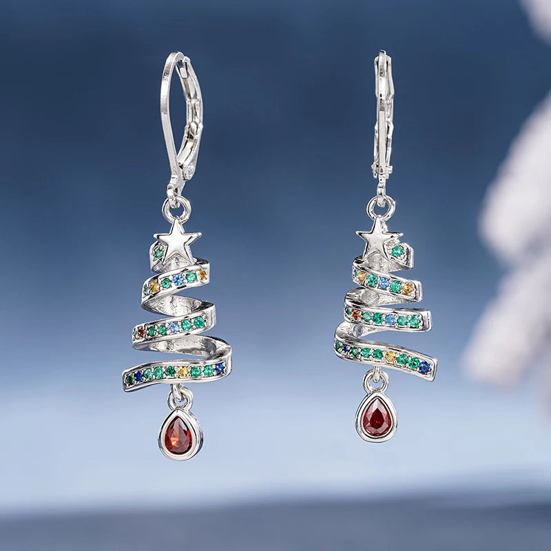 Huitan Christmas Tree Drop Earrings – Red Cubic Zirconia Drop Earrings Axl