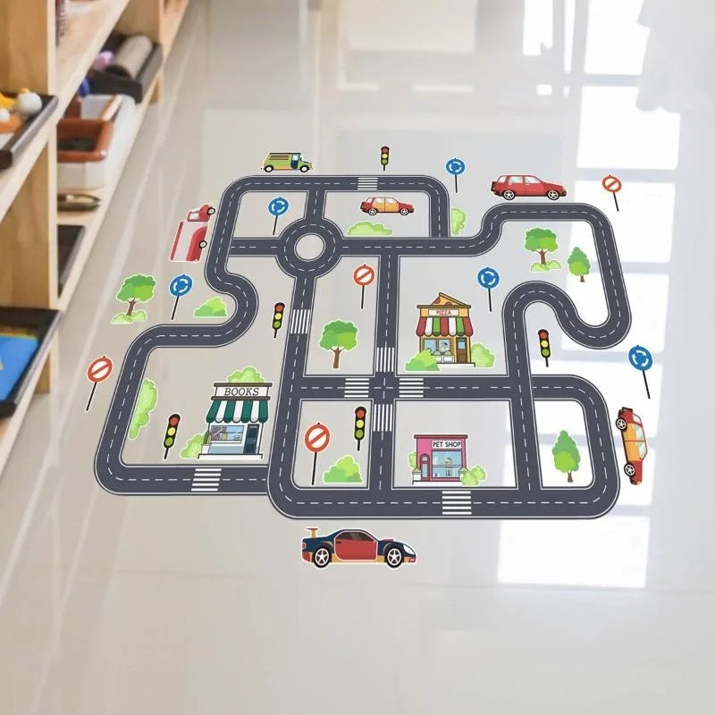 Car Road Signs Kids Wall & Floor Stickers – Self-Adhesive Kids Wall Stickers Axl