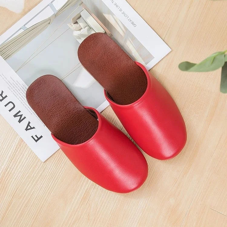 Lorilury Black PU Leather Indoor Slides – Non-Slip Unisex Indoor House Slippers Axl Red 35-36