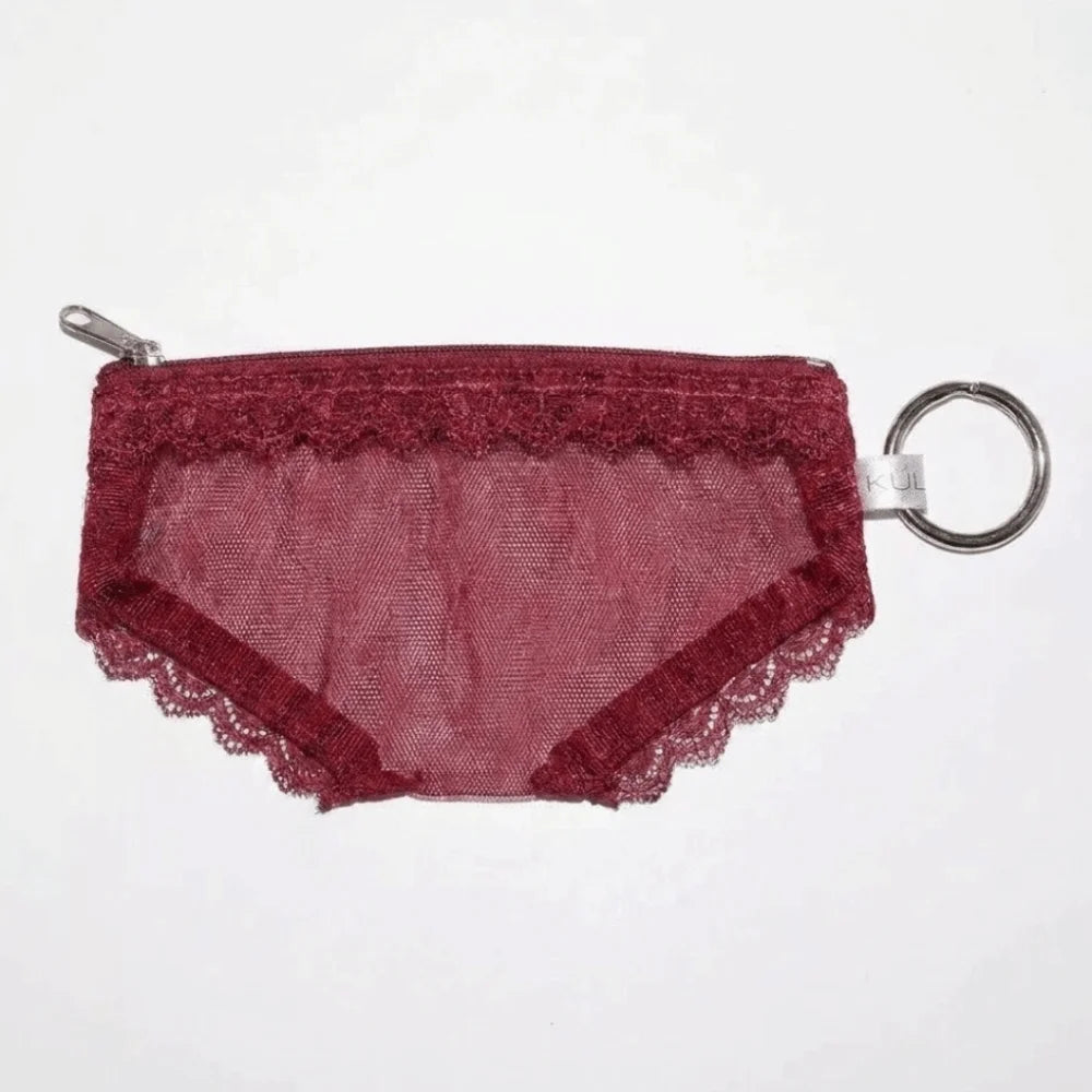 Y2K Briefs Shape Cosmetic Bag – Mesh Lace Makeup Pouch Cosmetic Makeup Bag Axl Red-Ring buckle