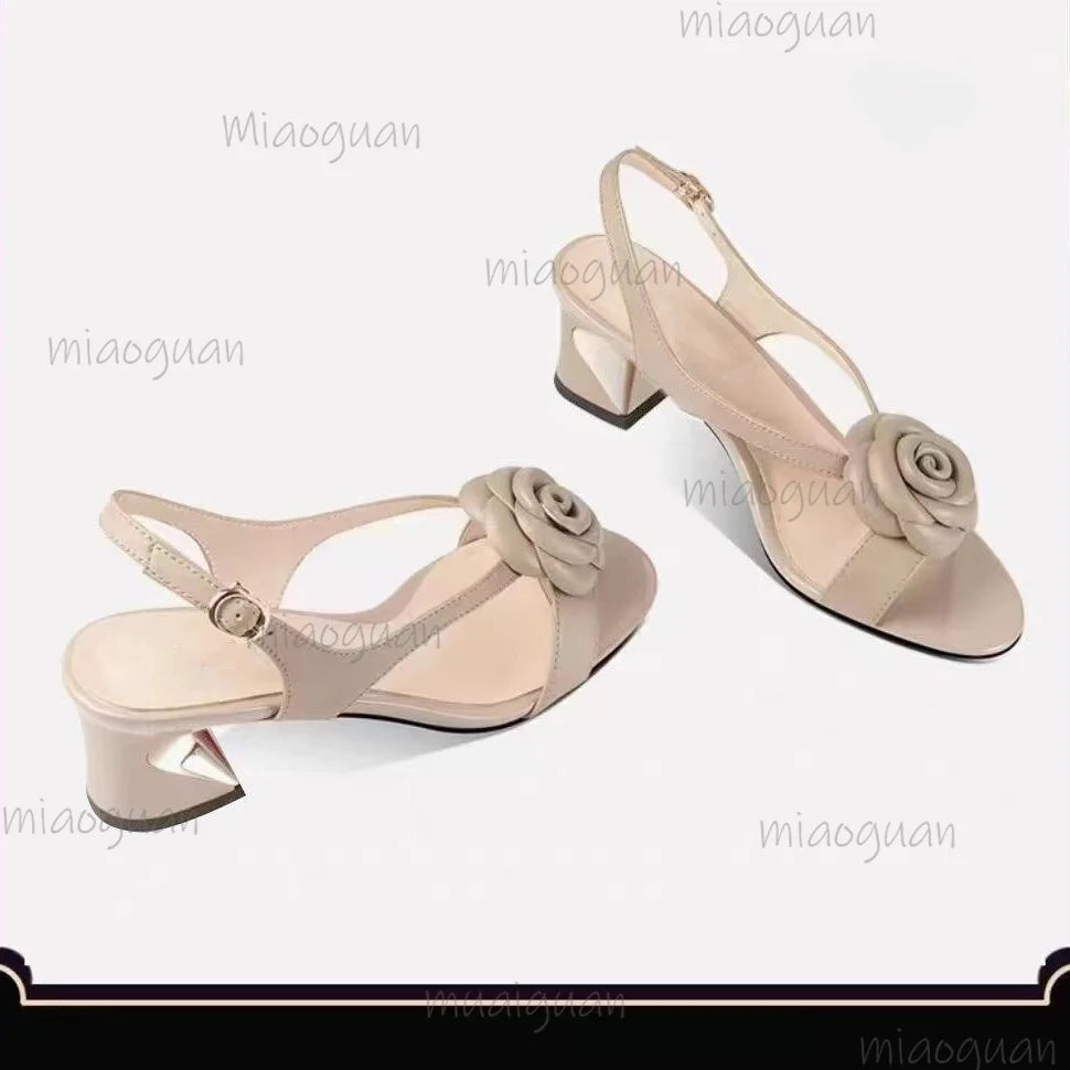 French Style Floral Buckle Strap Women's Heeled Sandals Heeled Sandals Axl